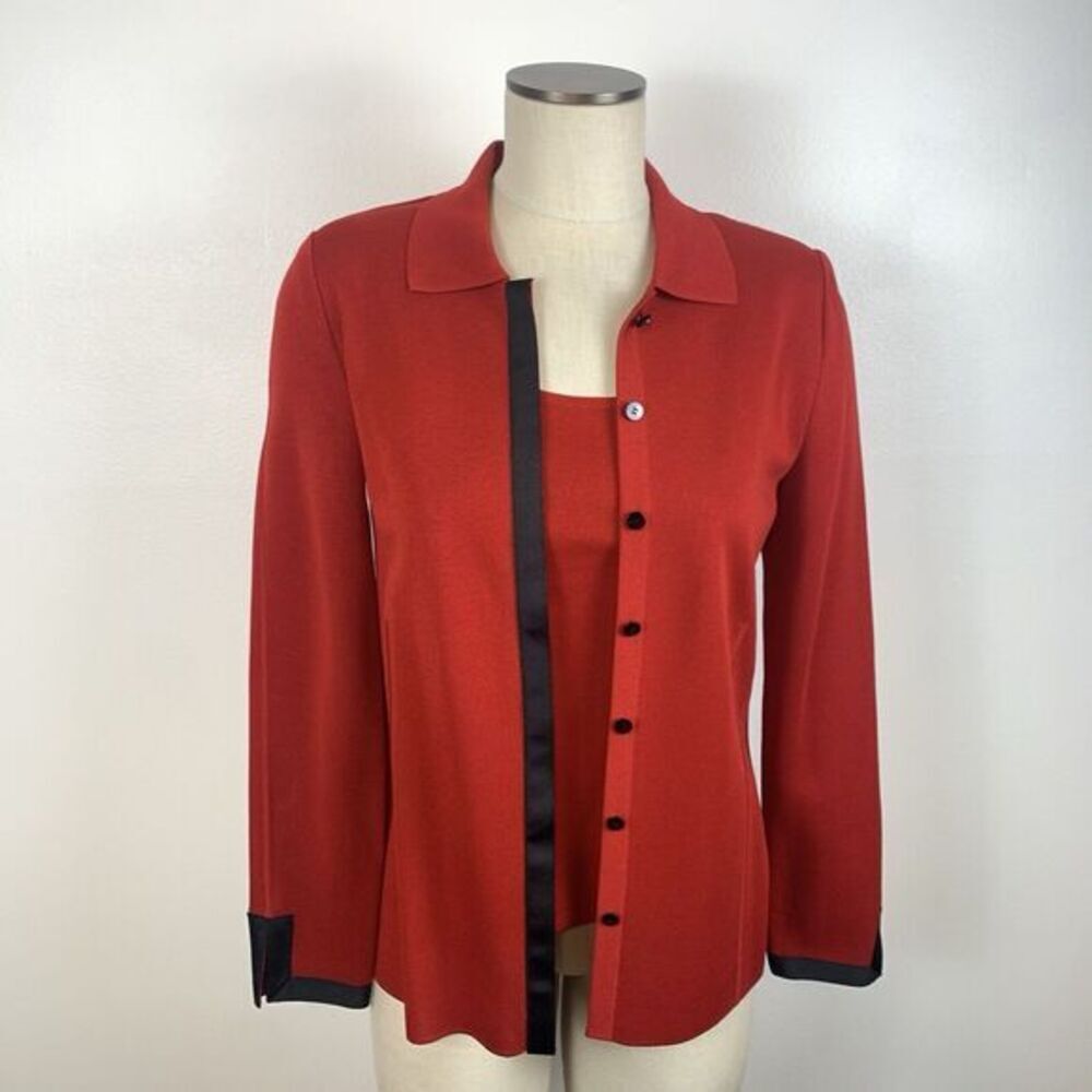 Garfield And Marks Red w/ Black Trim Knit Blazer and Tank 2 Piece Set XS and S
